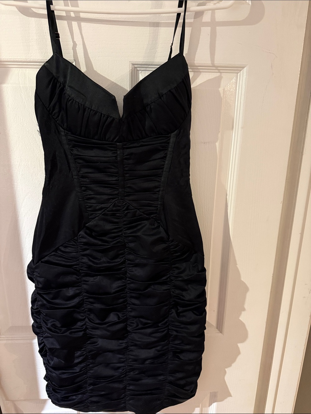 bebe Black Ruched Spaghetti-Strap Bodycon Mini Dress